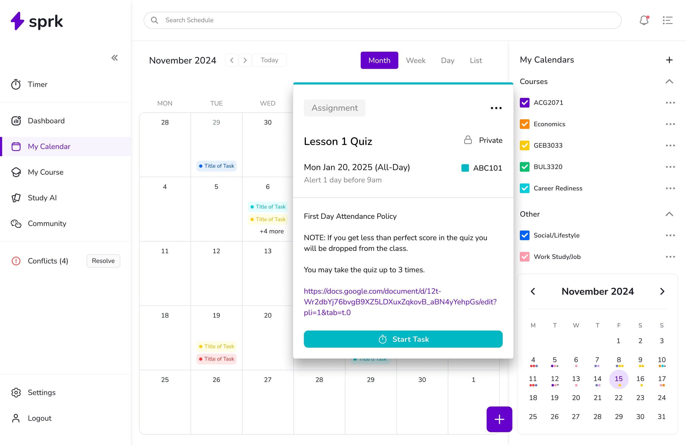 Sprk calendar overview